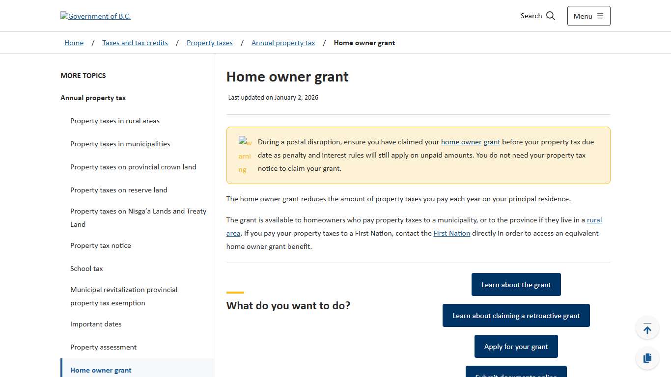 Home owner grant - Province of British Columbia